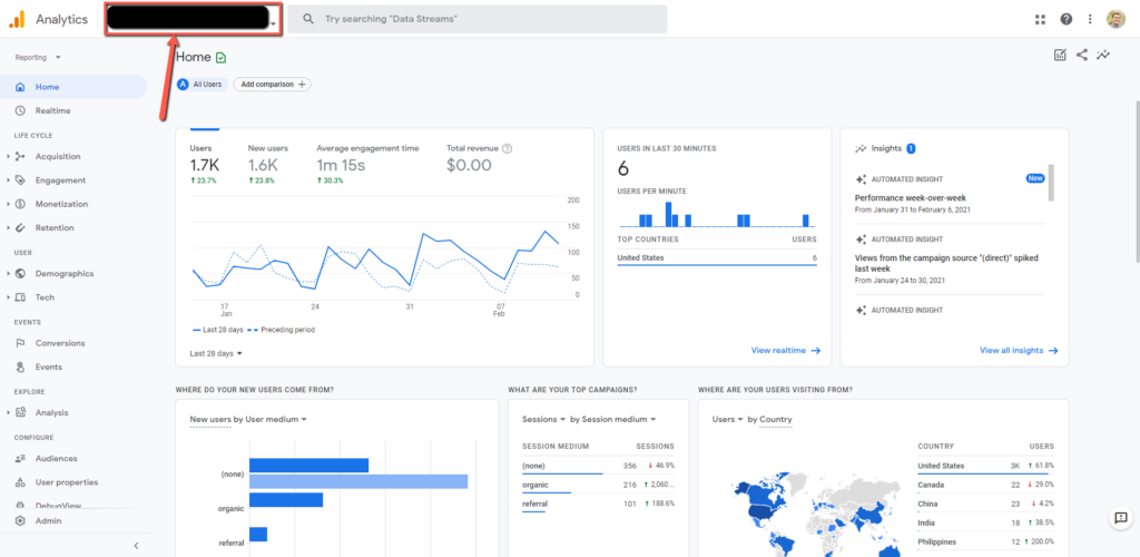 Access To Google Analytics Account selection