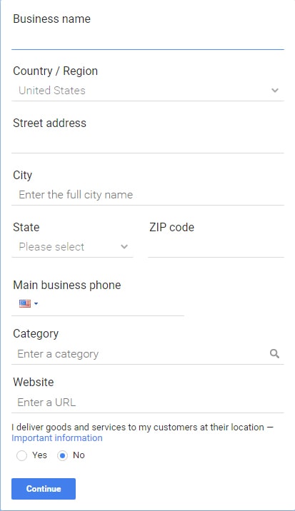 Google My Business Information Form