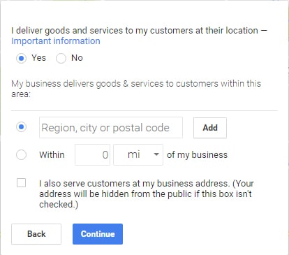 Google My Business Service Area Form