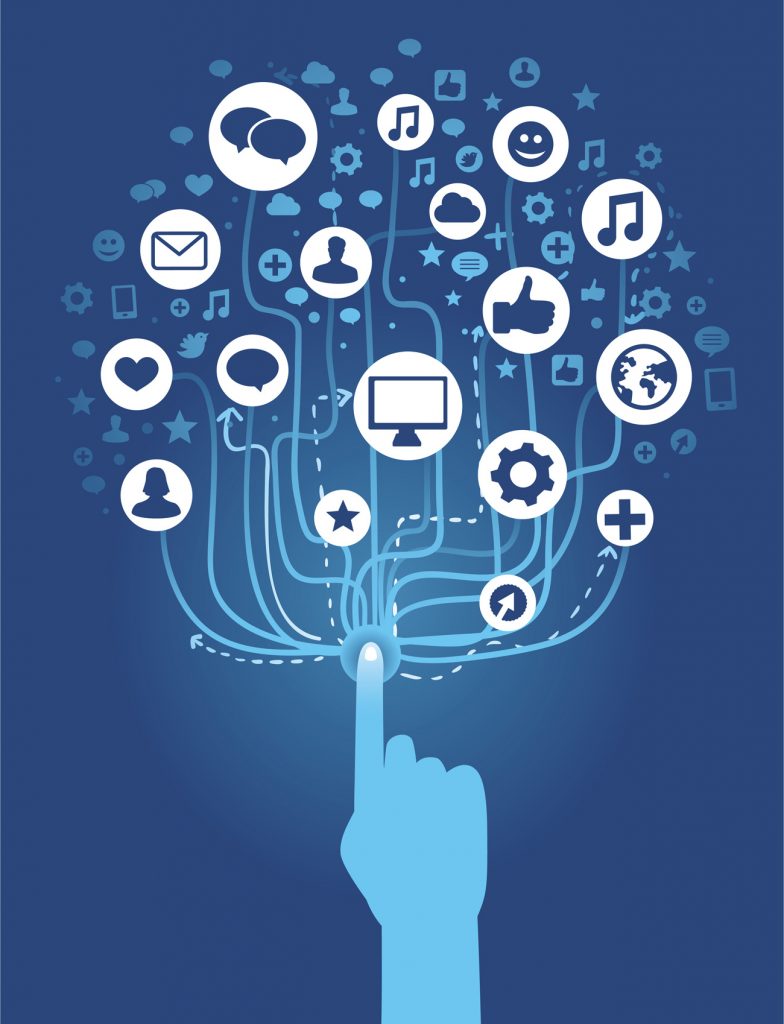 Graphic showing a finger on the pulse of all things online marketing.