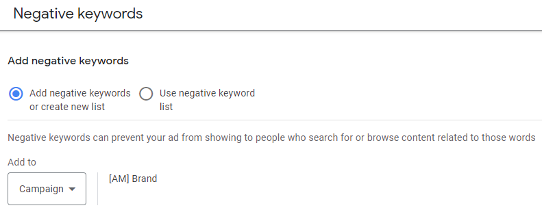 negative keyword